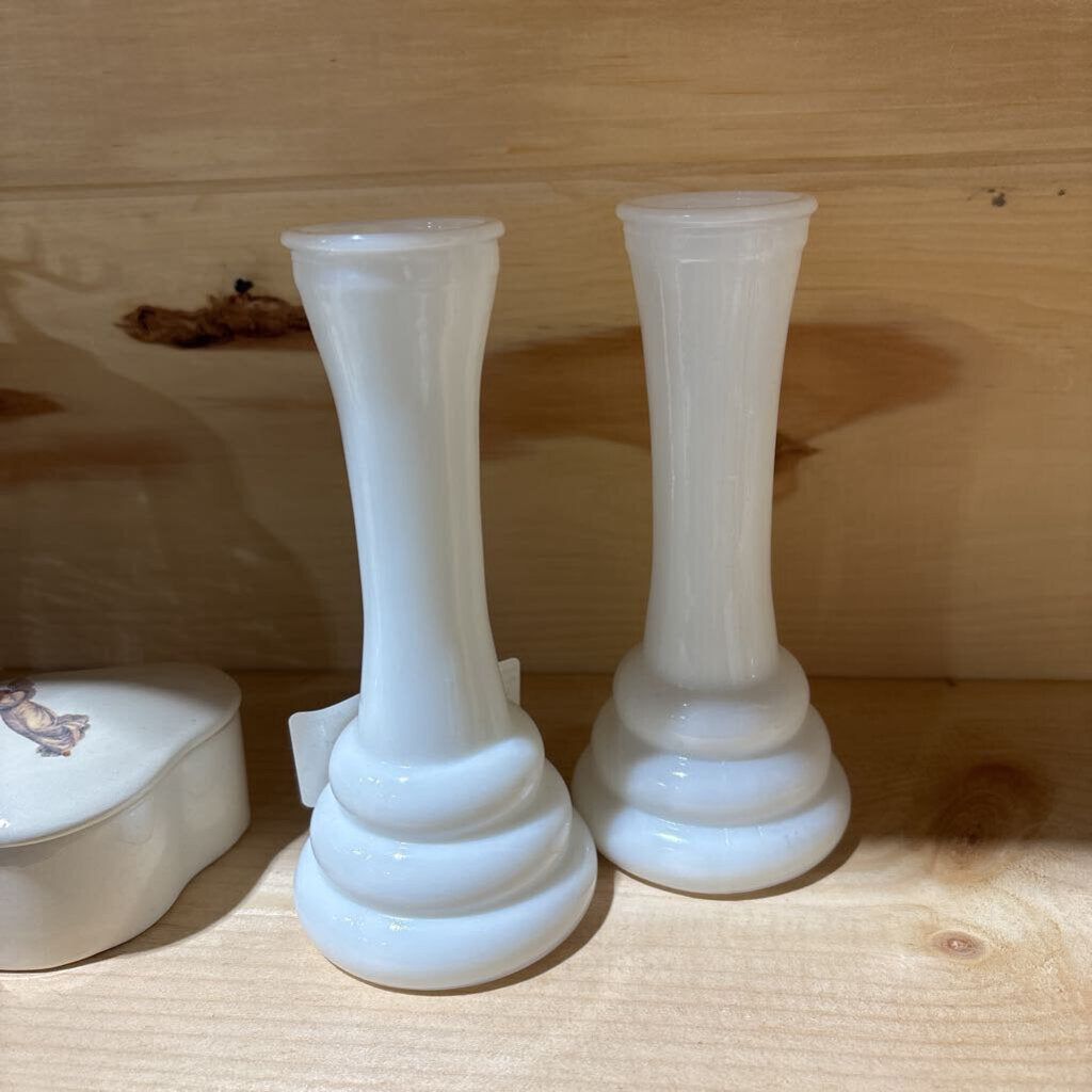 Milk Glass 9" Vase Set
