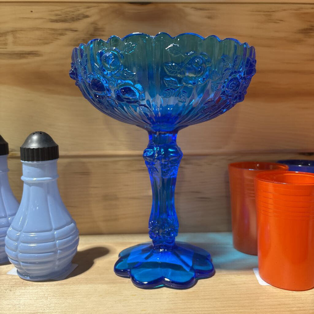 Cabbage Rose Blue Fruit Bowl (Fenton)