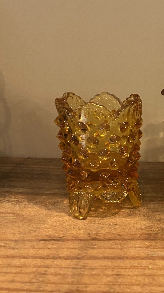 Amber Fenton Hobnail Toothpick Holder