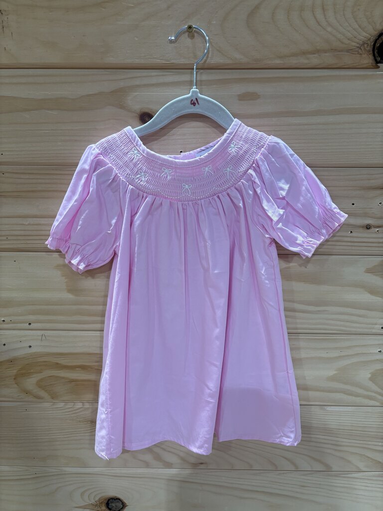 Pink White Bow Smocked Dress