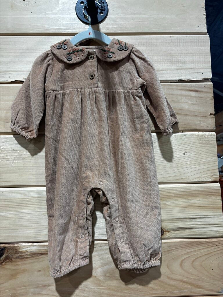 Beige Floral Smocked Romper 24m