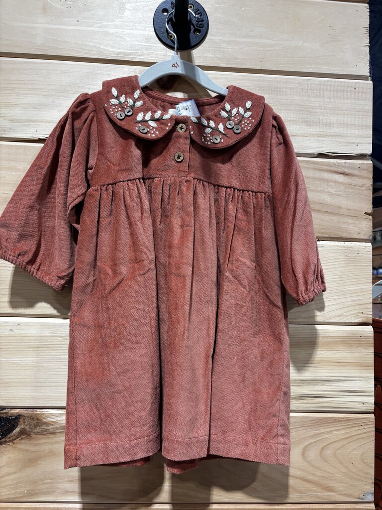 Rust Floral Embroidered Dress 12m