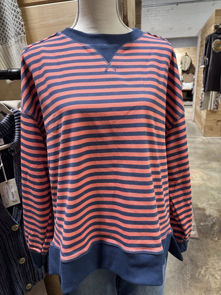 Coral/Navy Striped Sweater