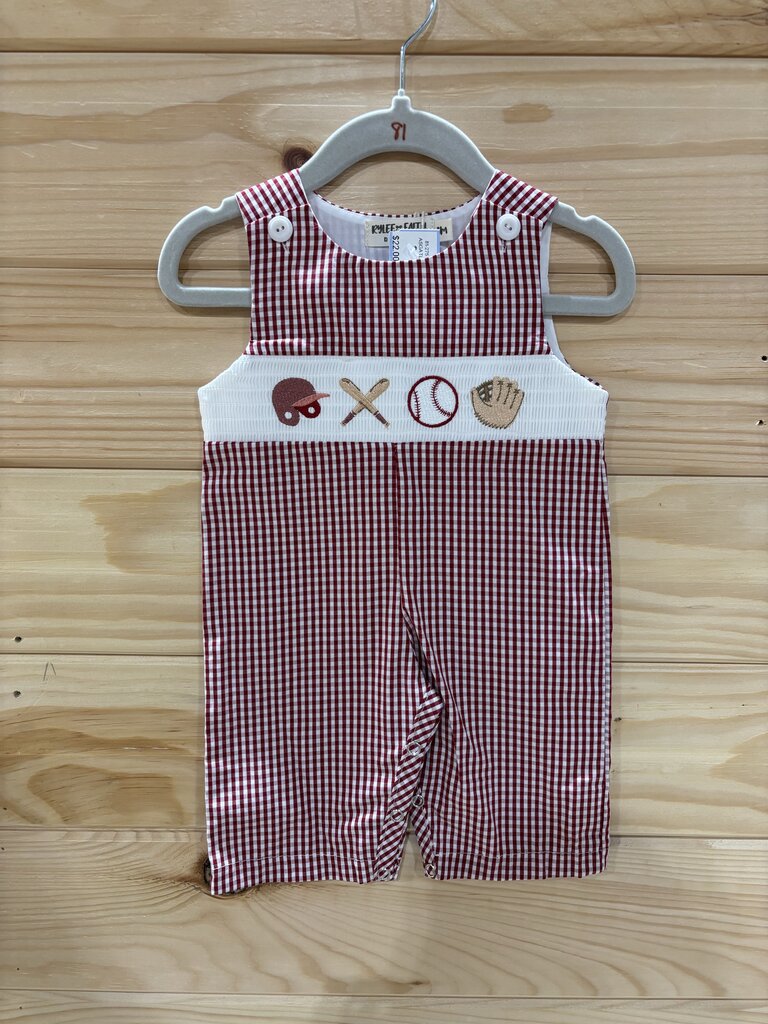 Boys Red Gingham Baseball Romper 3M