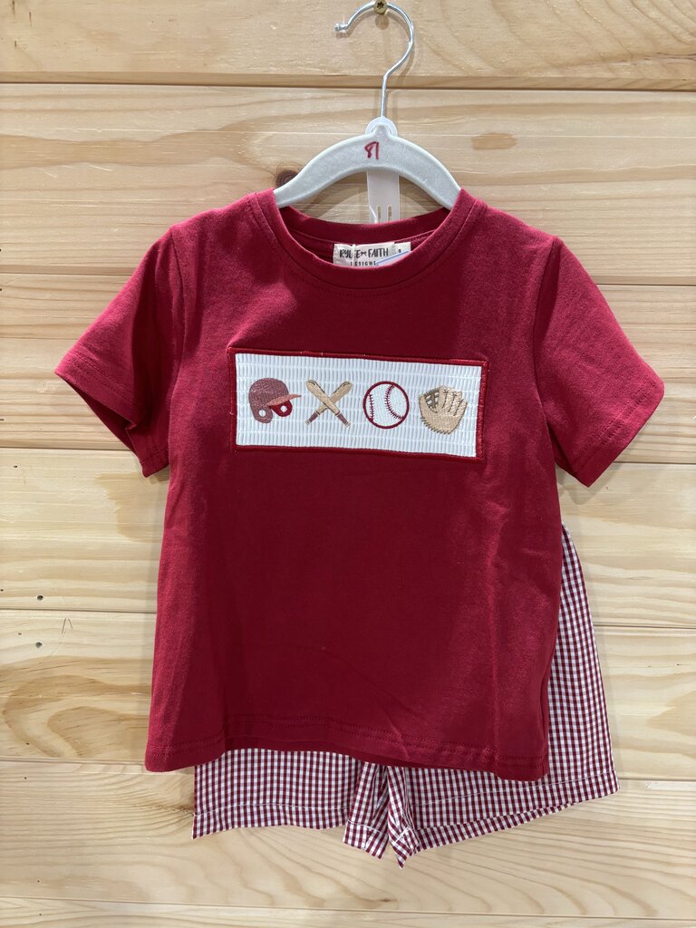 Red Smocked Baseball Short Set 4