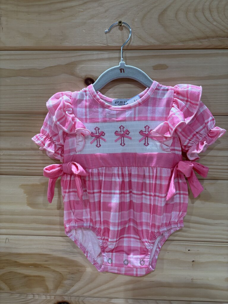 Pink Plaid Cross Bubble 6m