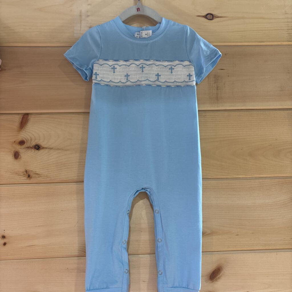 Blue Smocked Romper 18m