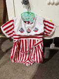 Red White Striped w/boats 0-3mo baby outfit