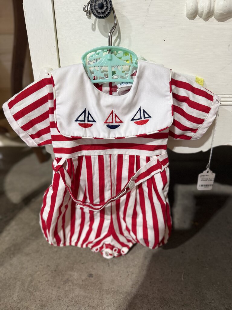 Red White Striped w/boats 0-3mo baby outfit