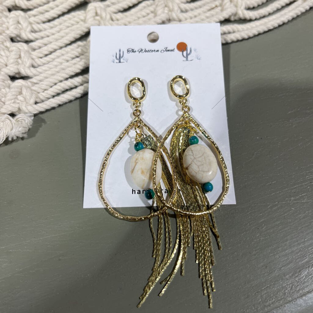 Genuine turquoise, howlite 14K plated gold earrings