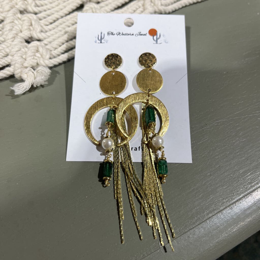 Green agate and freshwater pearl 14K gold plated earrings