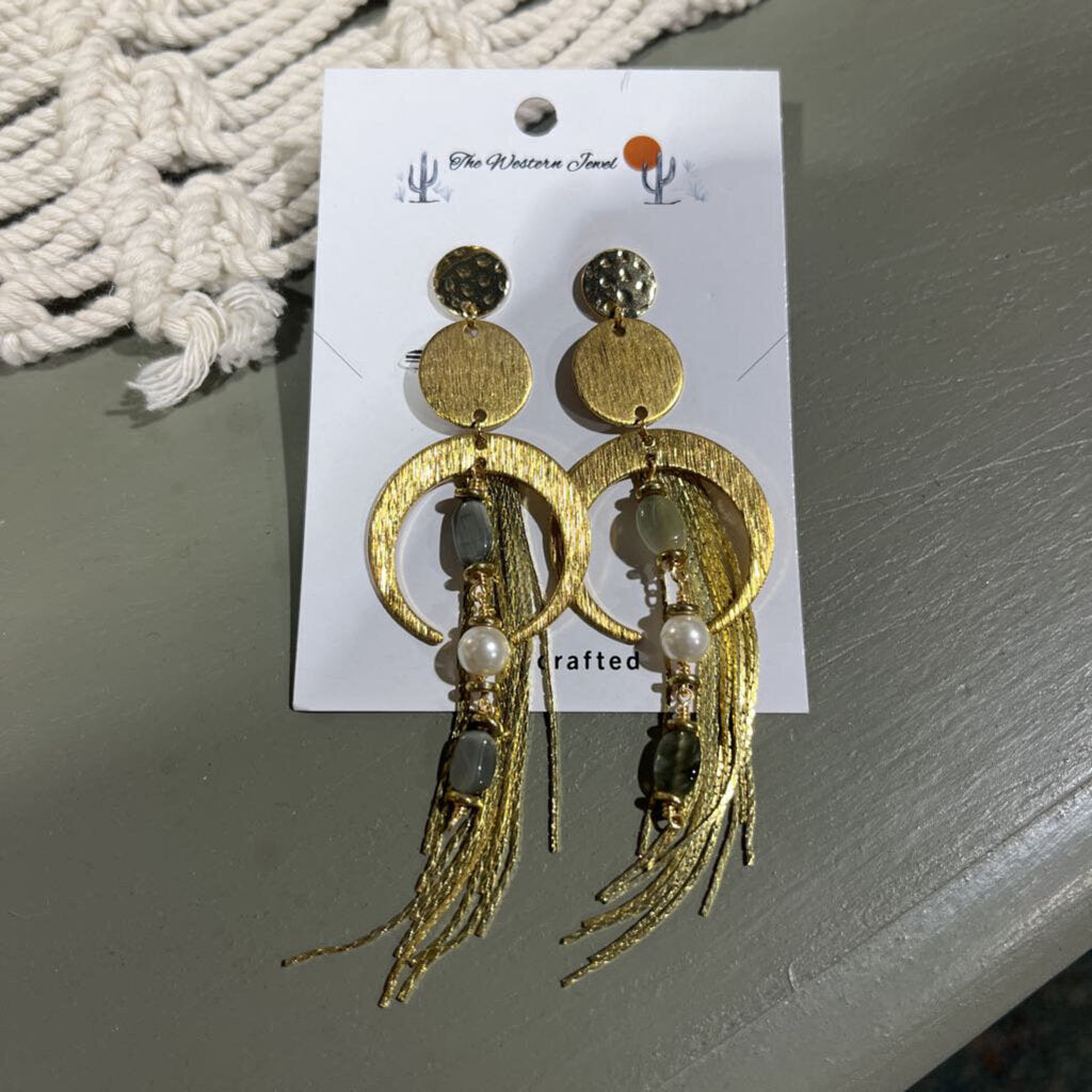 Grey agate and freshwater pearl earrings 14k Good plated