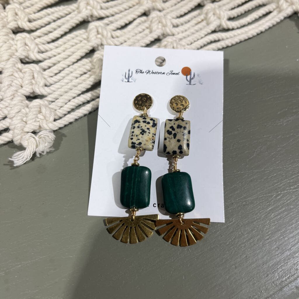 Dalmatian jasper 14K gold plated sun earrings