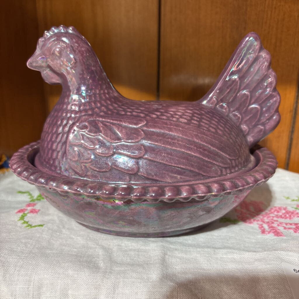 Iridescent Eggplant Hen on a Nest