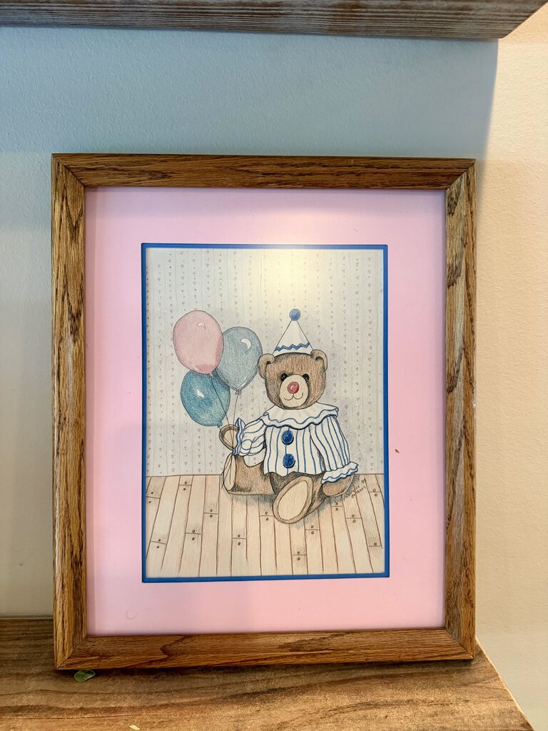 Lg Framed Pink Teddy Bear w/balloon