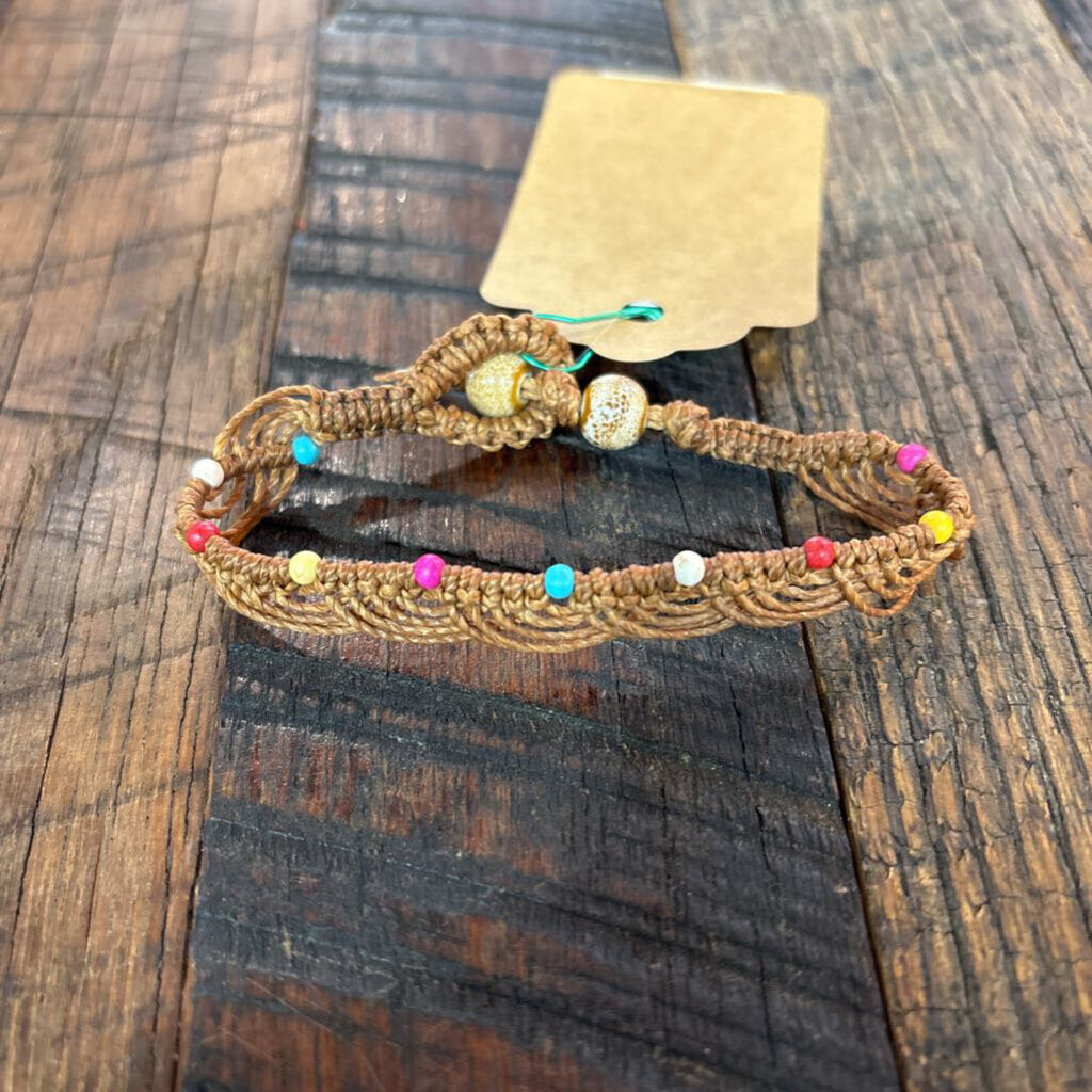 Multi-color Brown Waxed Cord Bracelet