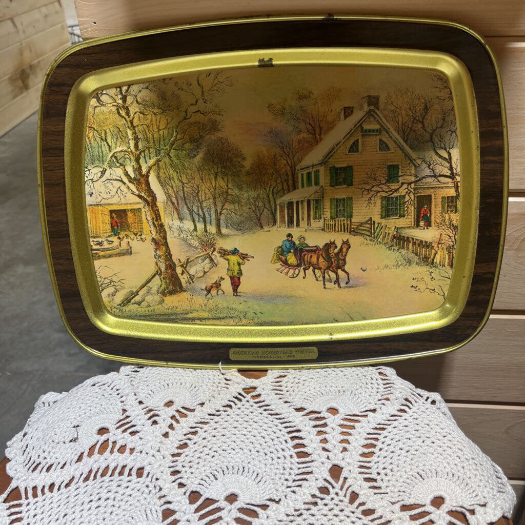 Currier & Ives Metal Tray