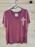 Small Burgundy Top with Vintage Cross Doily