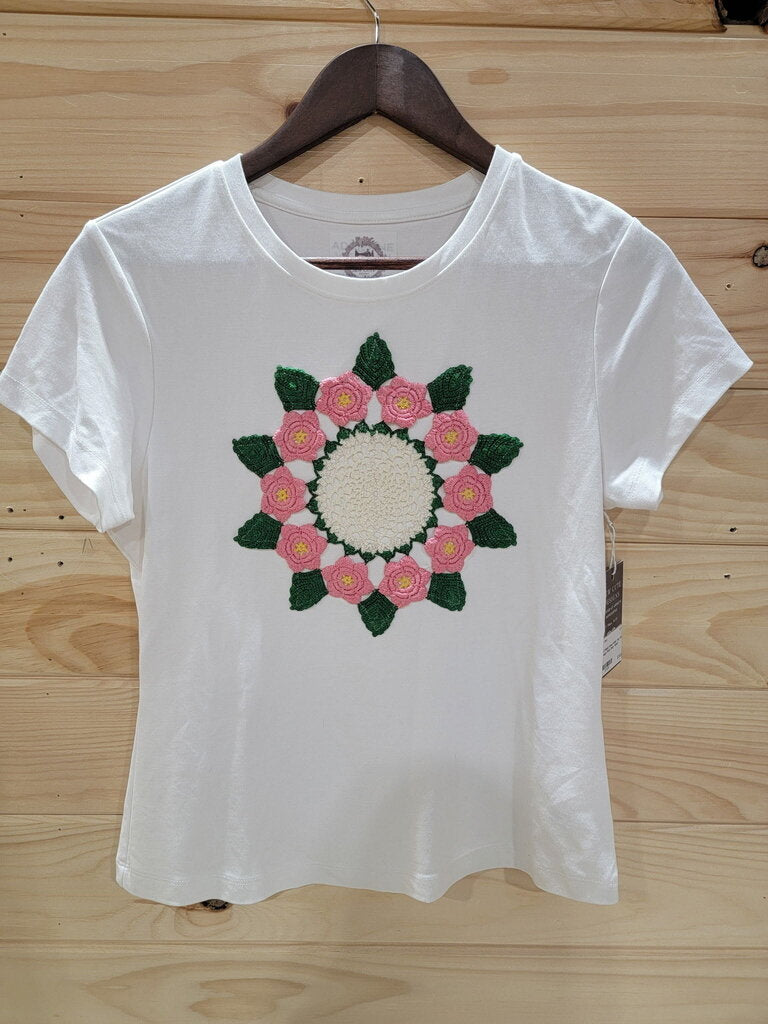 Small White Top with Vintage Floral Doily