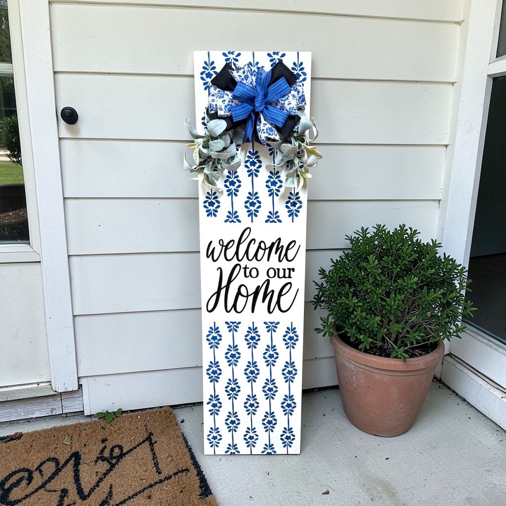 Welcome Blue/Black Porch Leaner