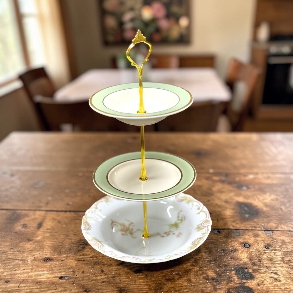 Floral Bowl/Green 3 Tier