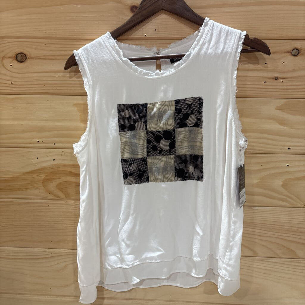 Vintage Quilt Block White Tank M
