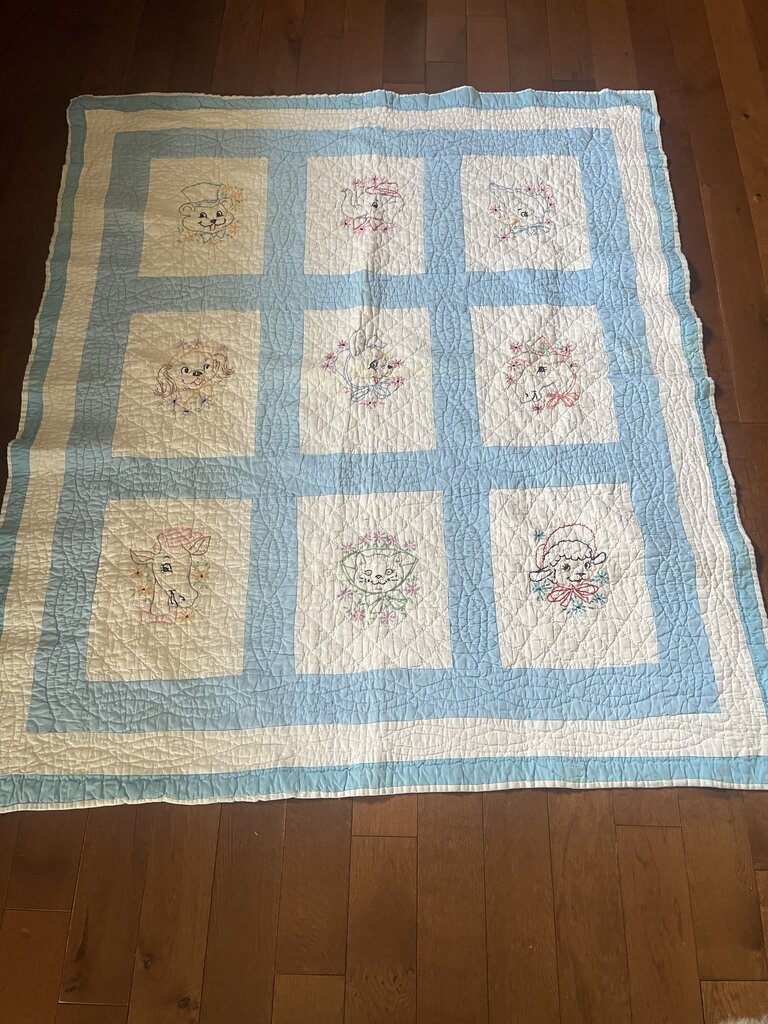 Blue/White Hand sewn Baby Quilt