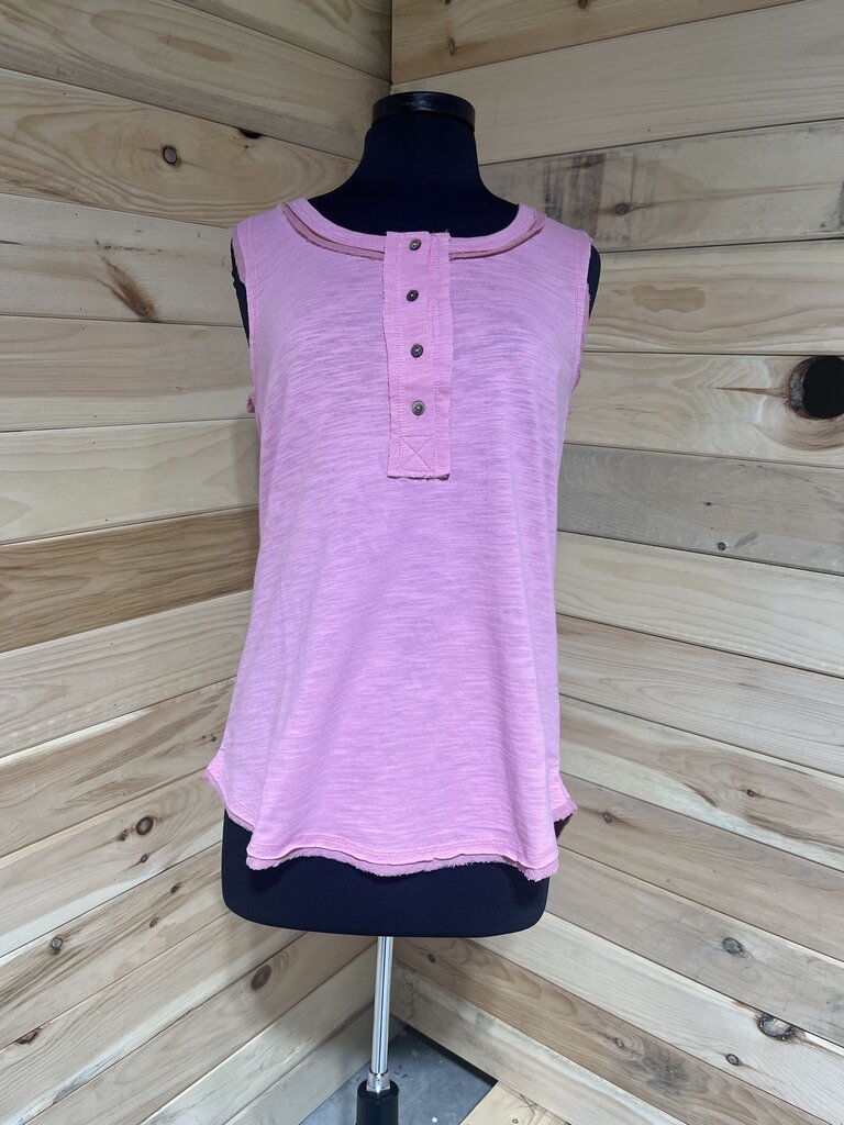 Pink Sleeveless 3 Button Top
