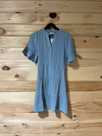 Blue Button-Down Ruffle Dress