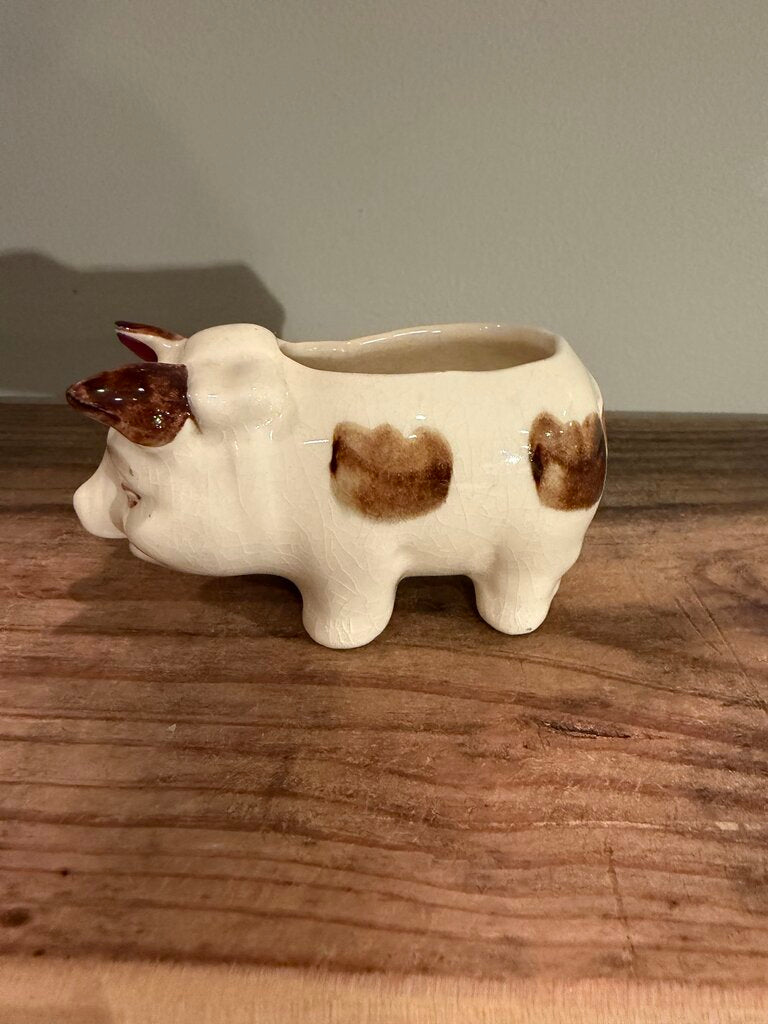 2" Ceramic Brown Spotted Pig Planter