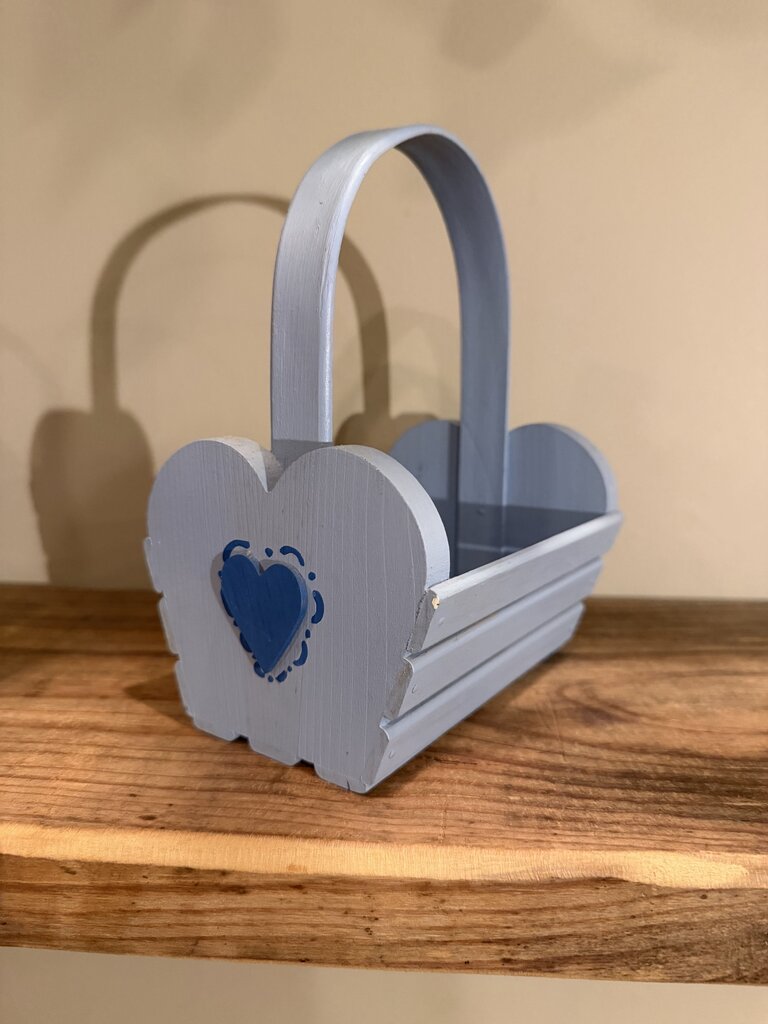 Blue Wooden Heart Basket 6" x 4"