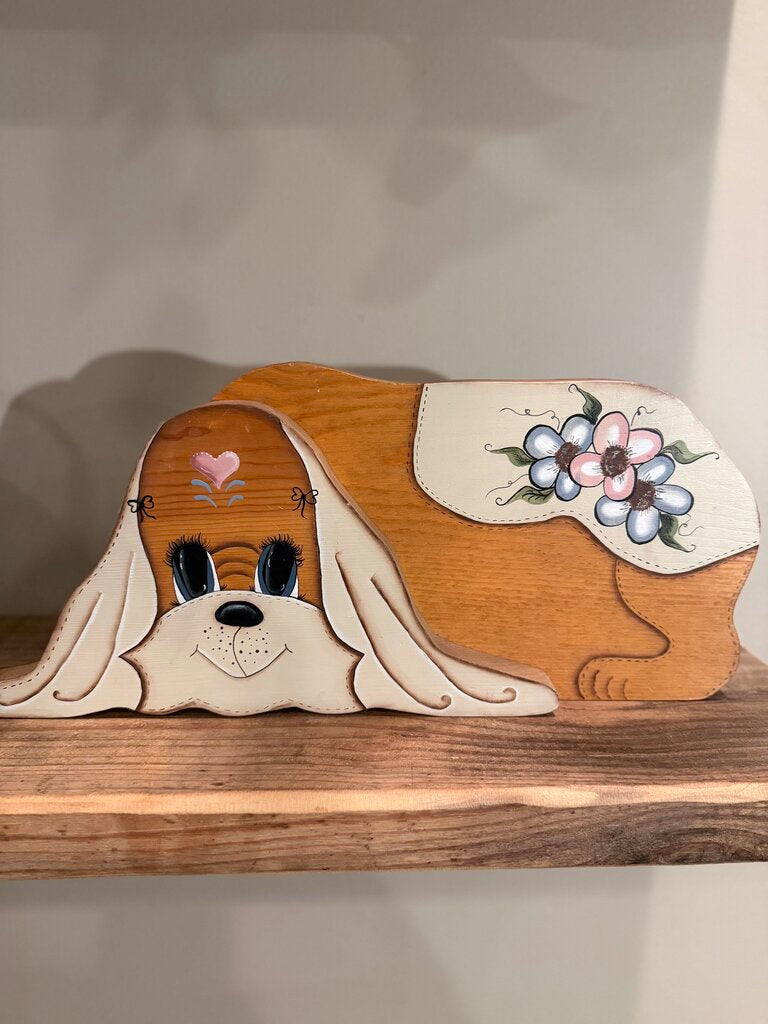 Wooden Handpainted Dog Doorstop 7" x15"