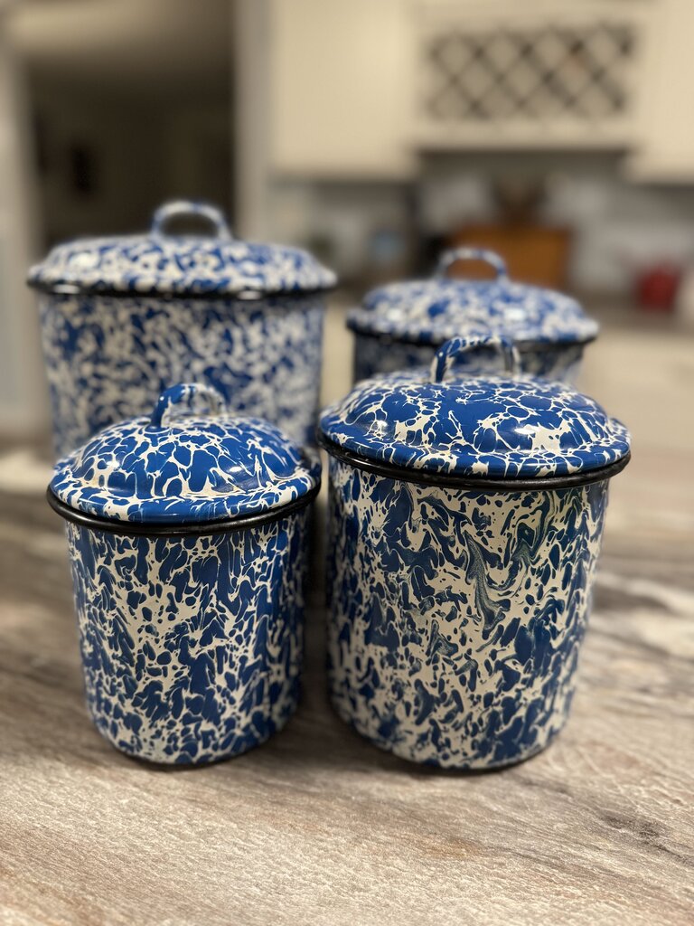 Blue/White Enamel Canister Set