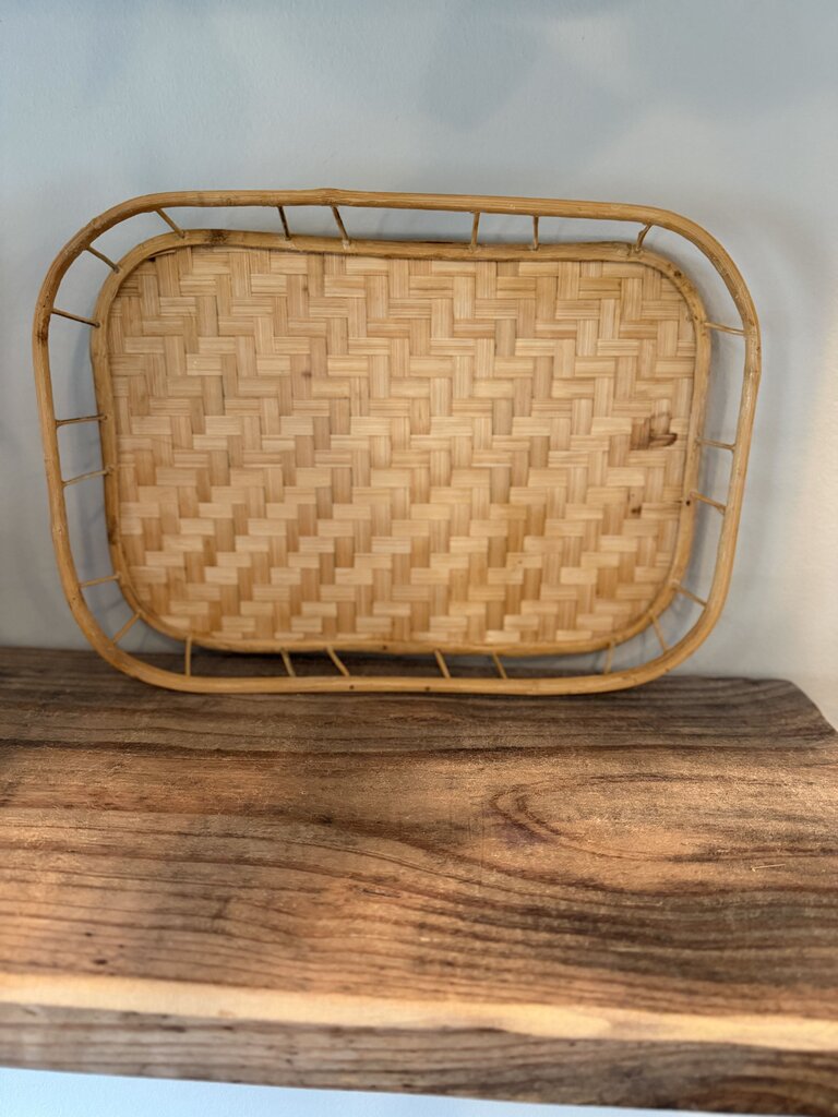 13" Bamboo & Wicker Serving Tray