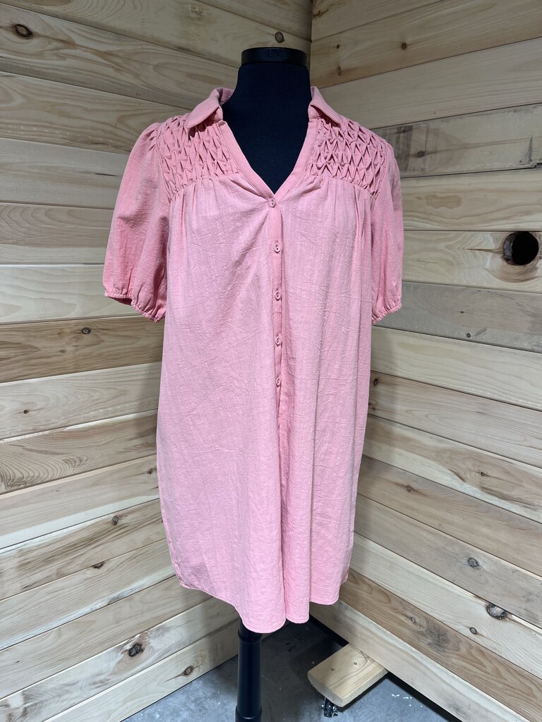 Coral Puff Sleeve Dress