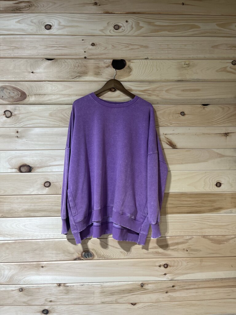 Acid Wash High Low Pocket Pullover