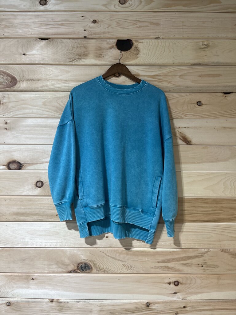 Acid Wash High Low Pocket Pullover