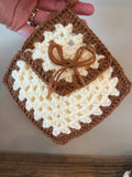 Crocheted Granny Square w/pocket potholder-brown