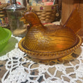 Indiana Hen On Nest Iridescent Amber 7"
