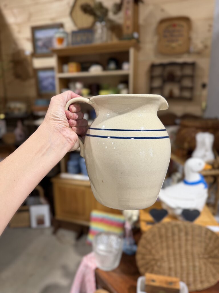 Casey Pottery Pitcher w/Blue Stripes