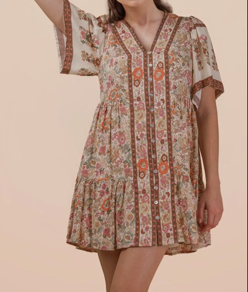 Shirring Detail Printed Woven Mini Dress