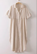 Striped Linen Midi Button Down Shirt Dress