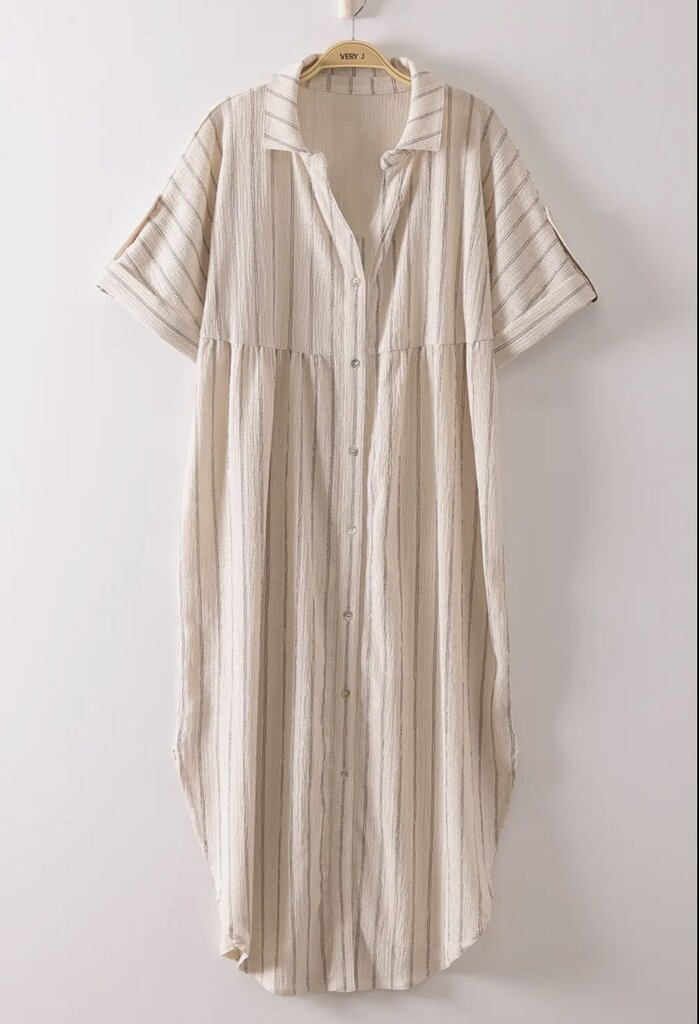 Striped Linen Midi Button Down Shirt Dress