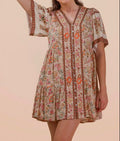 Shirring Detail Printed Woven Mini Dress