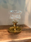 Brass Candle Holder with Ruffled Hurricane Globe