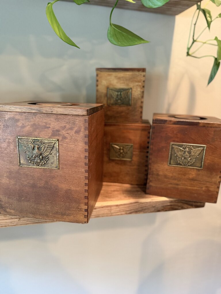 4 Wooden Canisters w/Eagle (sold as set)