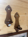 Pair of 2 Wooden Heart Wall Sconce