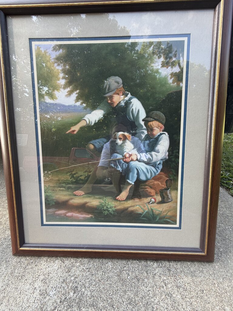Home Interiors Boys w/dog Framed Print