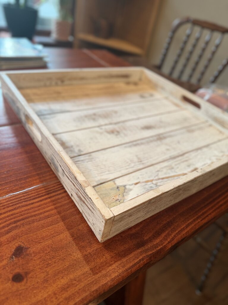 19" White Washed Wooden Serving Tray