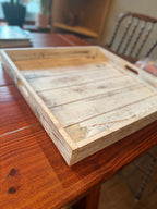 19" White Washed Wooden Serving Tray